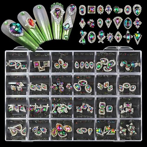 24 Gitter Legierung Pfirsich Herz Schmetterling geformt Diamant für Nägel Kunst Strass Kristall Dekoration DIY Nagel Fingerspitze Schmuck Set-004 von ZFISH