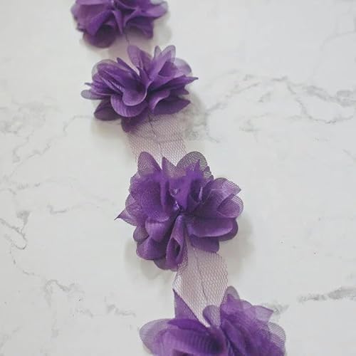 24 Stück Blumenapplikationen (2 Yards) aus 3D-Chiffon, Spitzenbesatz, Spitzenbesatz, DIY-Schleier, Schuhe, Hochzeit, Kinderkleidung, Stoffzubehör, Dunkelviolett, 2 Yards von ZFISH