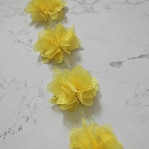 24 Stück Blumenapplikationen (2 Yards) aus 3D-Chiffon, Spitzenbesatz, Spitzenbesatz, DIY-Schleier, Schuhe, Hochzeit, Kinderkleidung, Stoffzubehör, Han-Gelb, 2 Yards von ZFISH