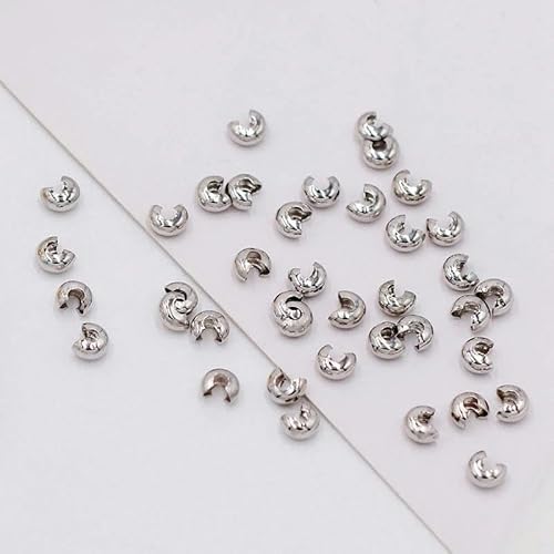 3 mm/4 mm/5 mm 18 Karat vergoldete offene Crimpperlen, Abdeckungen, Crimp-Endperlen, Stopper, Abstandsperlen für DIY-Schmuckherstellungszubehör - platiniert - 4 mm - 100 Stück von ZFISH