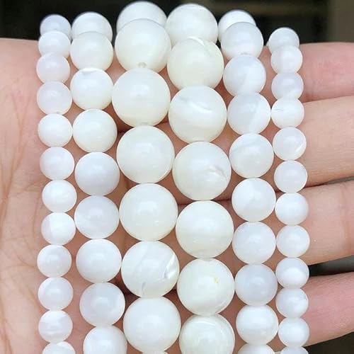 4/6/8/10 mm AA natürliche weiße Perlmutt-Perlen, rund, lose Muschelkernperlen zur Schmuckherstellung für Damen, Schmuckzubehör, Perle, 10 mm, ca. 36 Stück von ZFISH