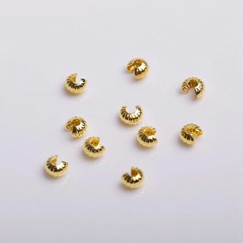 4 mm 18 Karat vergoldete offene Crimp-Abdeckperlen Kürbismuster Crimp-Zubehör Endperlen Stopper DIY Schmuckherstellungszubehör-18 Karat vergoldet-50 Stück von ZFISH