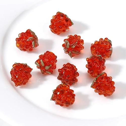 5 Stück 15 x 12 mm Himbeer-Lampwork-Perlen, handgefertigte Obsttrauben-Glasperlen zur Schmuckherstellung, DIY-Armband, Ohrring, Halskette, Orange, 15 x 12 mm, 5 Stück von ZFISH