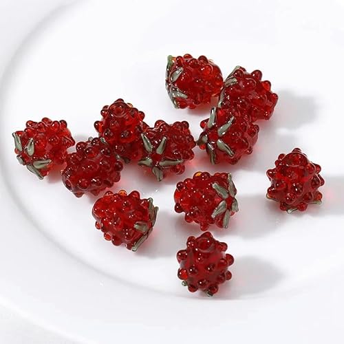 5 Stück 15 x 12 mm Himbeer-Lampwork-Perlen, handgefertigte Obsttrauben-Glasperlen zur Schmuckherstellung, DIY-Armband, Ohrring, Halskette, rot, 15 x 12 mm, 5 Stück von ZFISH