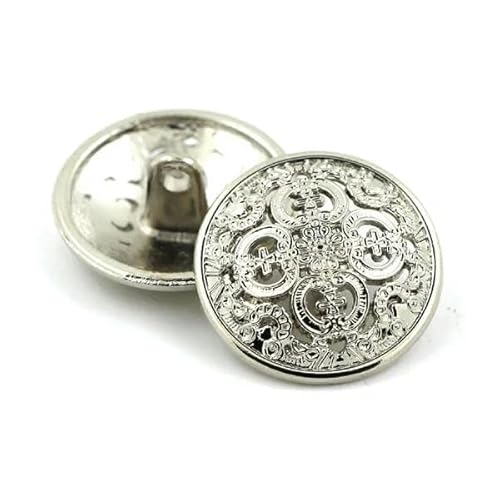 5 Stück Mix runder Metallknopf goldener Schaftknopf für Kleidung Retro dekorative Knöpfe Kleidungsstück Mantel Nähzubehör 15/20/25 MM-A-Silber-15 mm von ZFISH