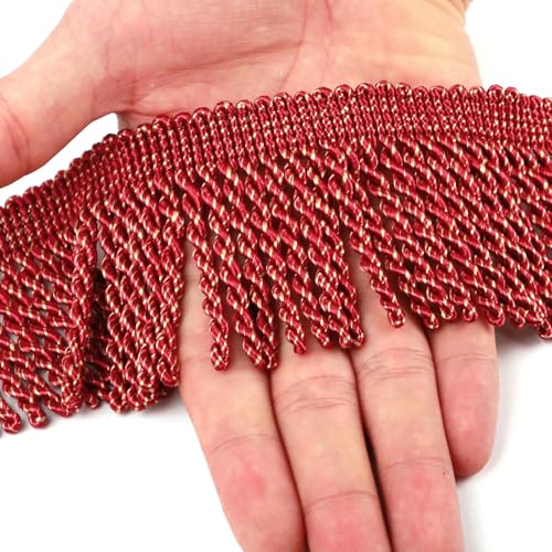 5 Yard/Lot Seidenquaste Fransenbesatz Spitzenband Spitzenbesatz Stickerei Spitze Stoff Nähen Kleidungsstück Schuhe Tasche Quasten für Schmuck DIY-Mix Rot-6cm-10 Yards von ZFISH