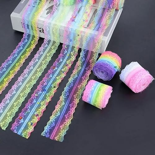 5 Yards 35 mm Regenbogenfarben besticktes Netzspitzenbesatzband DIY-Boxverpackung Hochzeit Geburtstag Weihnachtsschleifendekorationen-B08-5 Yards von ZFISH