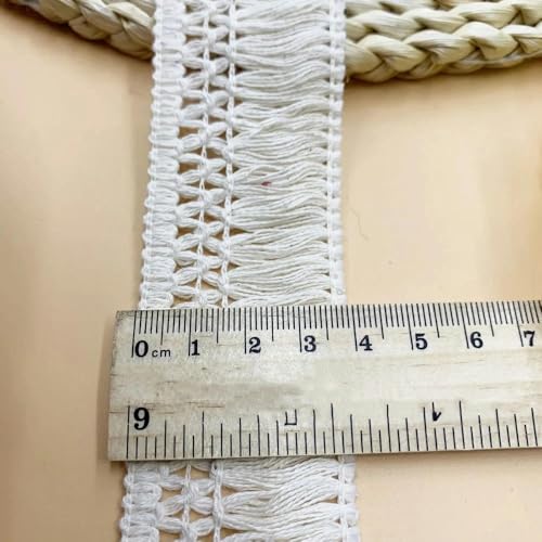 5 Yards Baumwolle Beige Weiß Schwarz Quaste Spitze Fransen Stoffbesätze für DIY Nähen Handwerk 4 cm breit-Beige-5 Yard von ZFISH