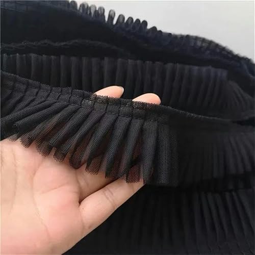 5 cm breite, doppellagige 3D-Plissee-Spitzenstoffe mit Rüschenbesatz, besticktes Kragenband, Nähmaterial für Kleidungsröcke, Spleißmaterial, schwarz, 5 cm, 5 Yard von ZFISH