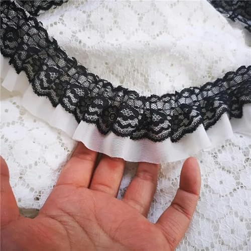 5 cm breite, mehrfarbige, plissierte Chiffon-Spitzenbesatz mit bestickten Bändern zum Nähen, Basteln, Vorhängen, Kleidungsstücken, Kleidersäumen, Dekor-Weiß und Schwarz-1 Yard von ZFISH