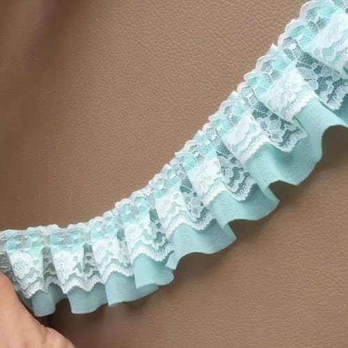 5 cm breite, mehrfarbige, plissierte Chiffon-Spitzenbesatz mit bestickten Bändern zum Nähen, Basteln, Vorhängen, Kleidungsstücken, Kleidersäumen, Dekoration, Himmelblau, 1 Yar von ZFISH