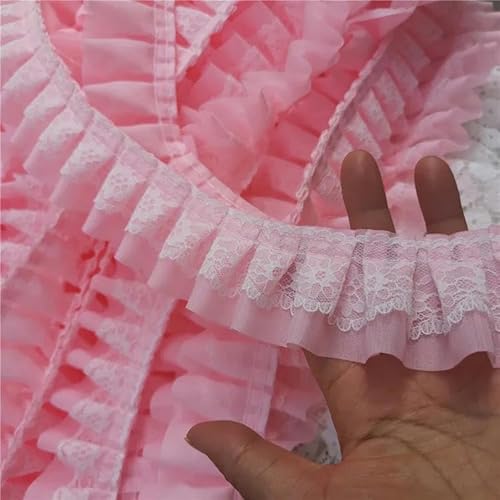 5 cm breite, mehrfarbige, plissierte Chiffon-Spitzenbesatz mit bestickten Bändern zum Nähen, Basteln, Vorhängen, Kleidungsstücken, Kleidersäumen, Dekoration, rosa, 1 Yard von ZFISH