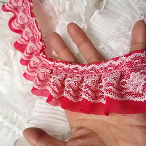 5 cm breite, mehrfarbige, plissierte Chiffon-Spitzenbesatz mit bestickten Bändern zum Nähen, Basteln, Vorhängen, Kleidungsstücken, Kleidersaum-Dekoration, Rot/Weiß, 1 Yard von ZFISH