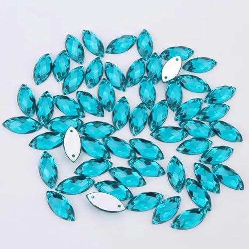 5 x 10 mm/7 x 15 mm/9 x 20 mm Acryl-Strasssteinchen, Pferdeauge, flache Rückseite, transparente Kristallperlen für DIY-Kleidung, 17 Farben zur Auswahl, Türkis, 7 x 15 mm, von ZFISH