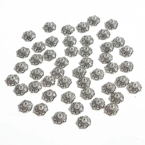 50 Stück/Los Antiksilberfarbene tibetische Metallperlen Endkappen Blumenperlenkappen für die Herstellung von DIY-Schmuckstücken-Splitter 10 mm 50 Stück_b von ZFISH