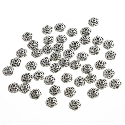 50 Stück/Los Antiksilberfarbene tibetische Metallperlen Endkappen Blumenperlenkappen für die Herstellung von DIY-Schmuckstücken-Splitter 8 mm 50 Stück_a von ZFISH