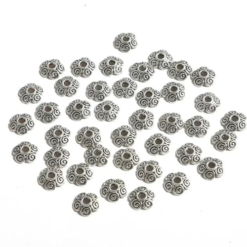 50 Stück/Los Antiksilberfarbene tibetische Metallperlen Endkappen Blumenperlenkappen zur Herstellung von DIY-Schmuckstücken-Splitter, 10 mm, 50 Stück von ZFISH