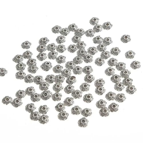 50 Stück/Los Antiksilberfarbene tibetische Metallperlen Endkappen Blumenperlenkappen zur Herstellung von DIY-Schmuckstücken-Splitter, 6 mm, 50 Stück von ZFISH