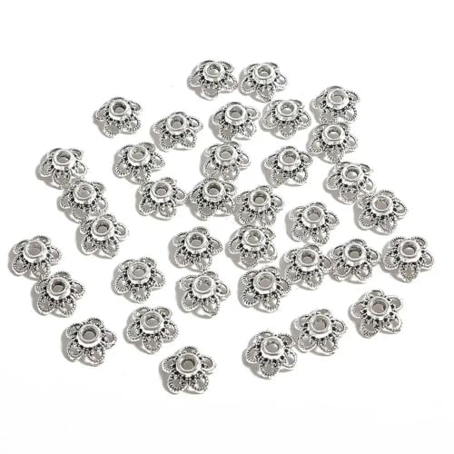 50 Stück/Los Antiksilberfarbene tibetische Metallperlen Endkappen Blumenperlenkappen zur Herstellung von DIY-Schmuckstücken-Splitter 12 mm 50 Stück von ZFISH