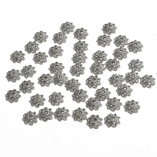 50 Stück/Los Antiksilberfarbene tibetische Metallperlen Endkappen Blumenperlenkappen zur Herstellung von DIY-Schmuckstücken-Splitter 9 mm 50 Stück von ZFISH