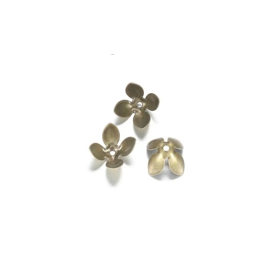 50 Stück/Lot 15 x 8 mm Vier Blätter Bulk End Perlenkappe Vergoldete Perlenkappen Blumen Spacer Charms für DIY Schmuckherstellung Zubehör Großhandel-Antike Bronze von ZFISH