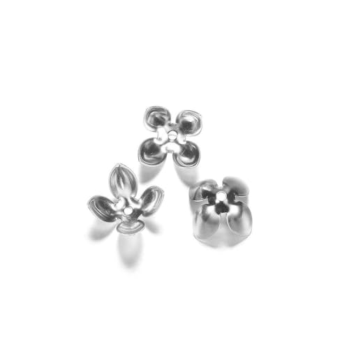 50 Stück/Lot 15 x 8 mm Vier Blätter Bulk End Perlenkappe Vergoldete Perlenkappen Blumen Spacer Charms für DIY Schmuckherstellung Zubehör Großhandel-Rhodium von ZFISH