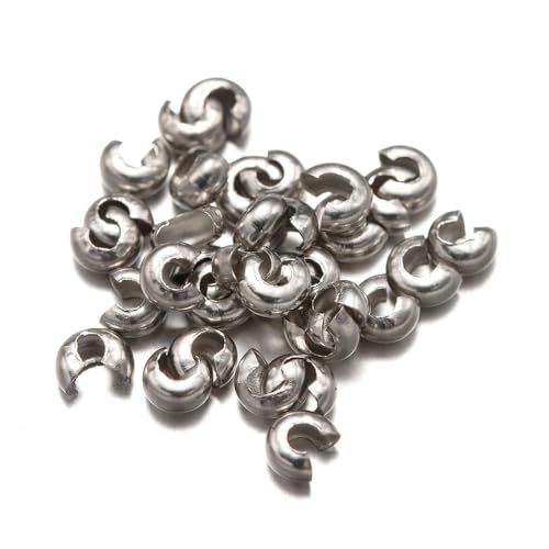 50 Stück 3/4/5 mm goldfarbene Edelstahl-Quetschperlen-Knotenabdeckungen lose Stopperperlen DIY-Armband Halskette Schmuckherstellungszubehör-Stahlfarbe-3,0 mm von ZFISH