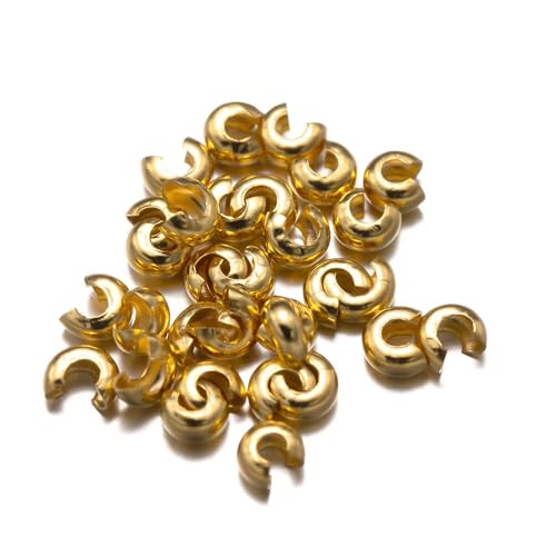 50 Stück 3/4/5 mm goldfarbene Edelstahl-Quetschperlen-Knotenabdeckungen lose Stopperperlen DIY-Armband-Halsketten Schmuckherstellungszubehör-Gold-3,0 mm von ZFISH