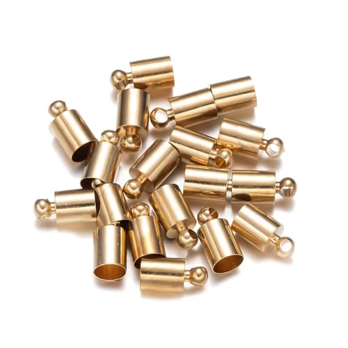 50 Stück Kupferquaste Lederkordel End Crimp Cap Perlenkappen Endkappen Verbinder für DIY Halsketten Schmuckherstellung-KC Gold-10x14.0mm (9,5mm Loch) von ZFISH