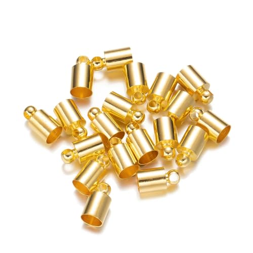 50 Stück Kupferquaste Lederkordel-Endkappen Perlenkappen Endkappen Verbinder für DIY-Halsketten Schmuckherstellung-Gold-3 x 9 mm (2,5 mm Loch) von ZFISH