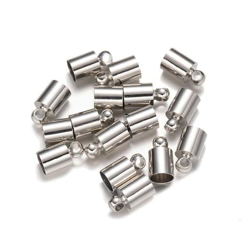 50 Stück Kupferquaste Lederkordel-Endkappen Perlenkappen Endkappen Verbinder für DIY-Halsketten Schmuckherstellung-Rhodium-10 x 14 mm (9,5 mm Loch) von ZFISH