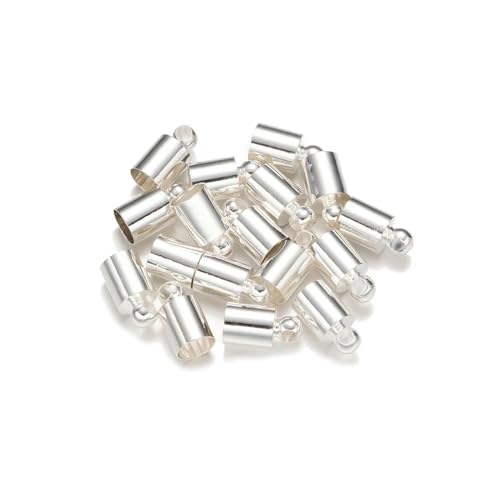 50 Stück Kupferquaste Lederkordel-Endkappen Perlenkappen Endkappen Verbinder für DIY-Halsketten Schmuckherstellung-Silber-5x10mm (4,5 mm Loch) von ZFISH