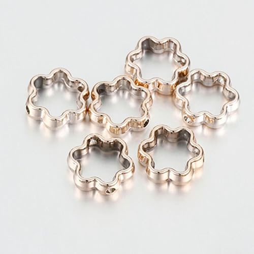 50 Stück Liebesherz-CCB-Perlen, Rahmen, Abstandsperlen, Charms für DIY-Halsketten, Armbänder, Verbinder, Anhänger, Schmuckherstellungszubehör, 12 mm, Blume, Roségold, 50 Stück von ZFISH