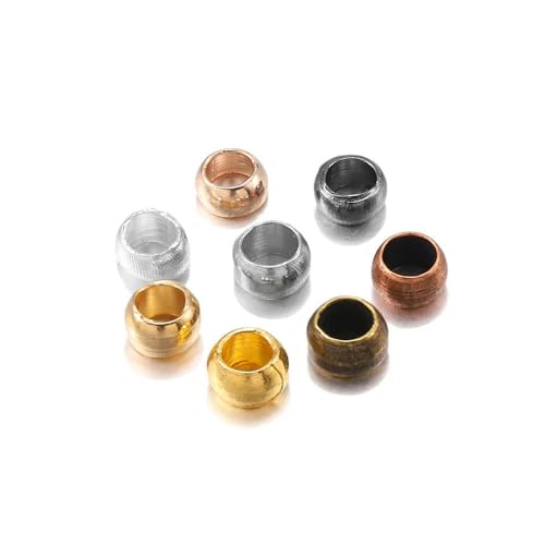 500 Stück/Los 2/2,5/3 mm Gold Antik Bronze Kugelkolbenperle Glatte Kugel Crimps Perlen zur Schmuckherstellung Finden von Zubehör-Mehrfarbig-3 mm von ZFISH