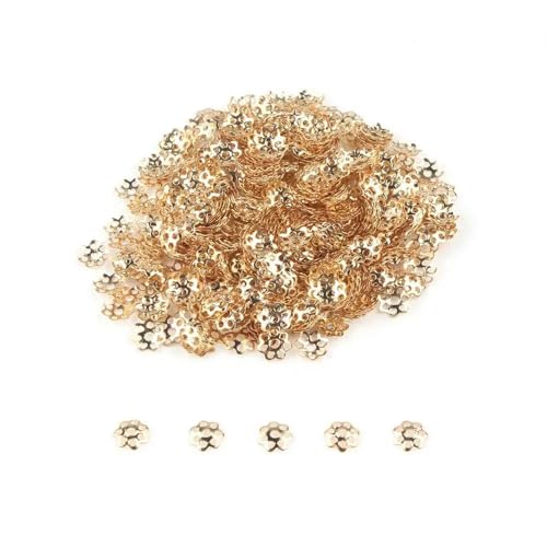 500 Stück/Los 6 mm Hohlblumen-Metallfiligran lose Abstandshalter-Perlenkappen für Ohrringe, Mode, DIY, Schmuckzubehör, Herstellung von Zubehör-14 Karat Gold-6 mm, 2000 St von ZFISH