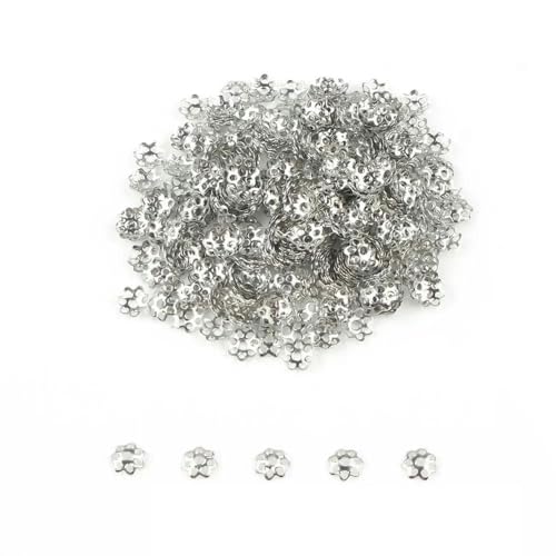 500 Stück/Los 6 mm Hohlblumen-Metallfiligran lose Abstandshalter-Perlenkappen für Ohrringe Mode DIY Schmuckzubehör Zubehör-Silberton-6 mm 1000 Stück von ZFISH