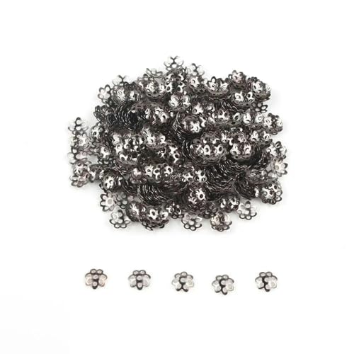 500 Stück/Los 6 mm hohle Blumen-Metallfiligran-Abstandshalter-Perlenkappen für Ohrringe, Mode, DIY, Schmuckzubehör, Zubehör-Gun Black-6 mm, 1000 Stück von ZFISH