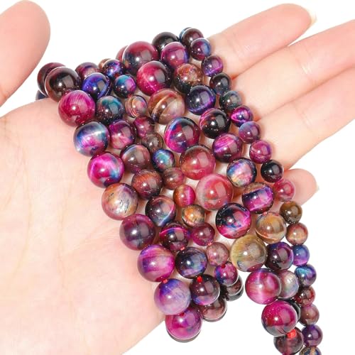 6/8/10 mm AAA Galaxy Fuchsia Blau Tigerauge Perlen Naturstein Runde Abstandsperlen zur Schmuckherstellung DIY Armbänder Zubehör-Fuchsia Blau-10 mm ca. 36 Stück von ZFISH