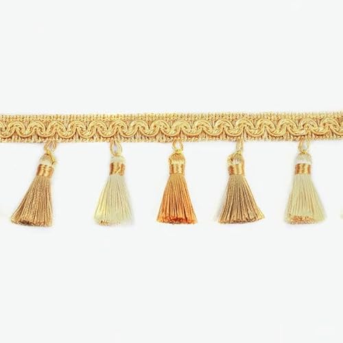 6 m/Los 9 cm Breite Vorhang Fransen Quaste Trim Spitze Zubehör Dekorative Kleidung DIY Nähen Stoff Gurtband Perlen Quasten Spitze-Mix Gold Beige-6 m von ZFISH