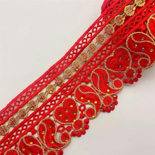 9,5 Yards Spitzenbesatz Metallic Bestickte Motivspitze Breit 8CM-rot-M von ZFISH