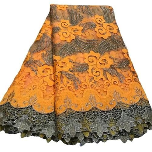 Afrikanische Tüllspitzenstoffe für Damen, Abendkleider, rotes französisches Sticknetz, Paillettenperlenstoff, 5 Yards Stoff-7-5 Yards von ZFISH