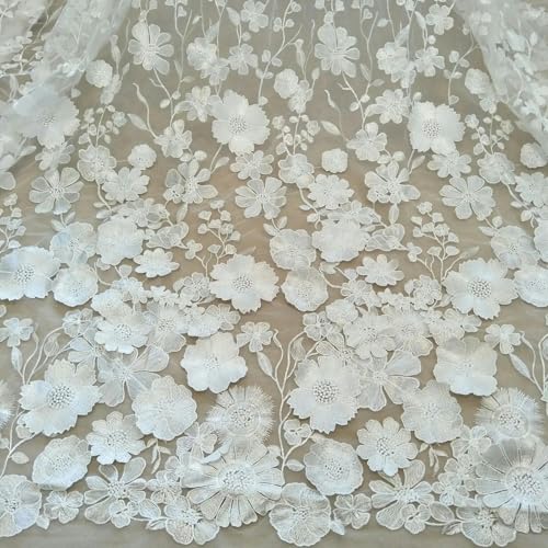 Blumenspitzenstoff, Brautkleid, Spitzenstoff, 130 cm Breite, Spitze, Meterware, Elfenbein, 1 Yard von ZFISH