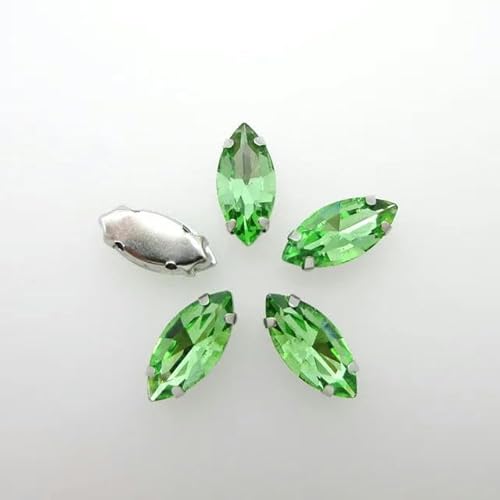 Bunte Glaskristall-Silberklaue, 8 Größen, schöne Farben, Pferdeauge, Marquise-Form, zum Aufnähen von Strasssteinen, Kleidersäcke, DIY-Besatz – A04 Peridot – 4 x 8 mm, 5 von ZFISH