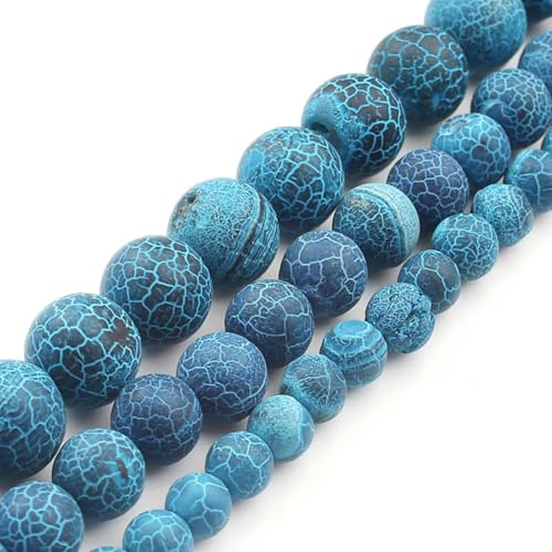 Echte natürliche blaue Steinperlen, Türkisen, Achate, Jade, Tigerauge, runde Perlen für die Herstellung von DIY-Paararmbändern und Schmuck, mattierter Achat, 01–6 mm, ca. 61 Stück von ZFISH