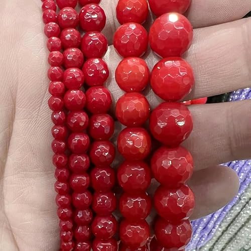 Facettierte Glasperlen aus roter Koralle, Naturstein, runde lose Perlen für die Schmuckherstellung, DIY-Armbänder, handgefertigte Halsketten, 6 8 10 mm, 36–38 Stück, 1 Los von ZFISH