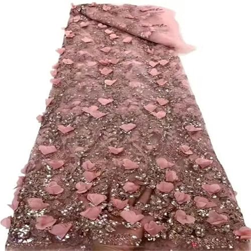 Französischer Tüll-Spitzenstoff mit Pailletten, 3D-Blumen, rosa Stickerei, Netz-Spitzenstoffe, 5 Meter, afrikanischer Spitzenstoff für Hochzeiten, 39–5 Meter von ZFISH