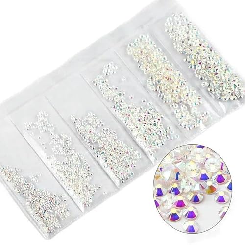 Glas-Strasssteine in verschiedenen Größen für Nagelkunst-Dekorationen, Kristalle, Strass-Charms, Trennwand, Strass-Set in gemischten Größen, Transparent AB von ZFISH