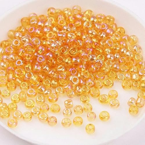 Glasreisperlen in verschiedenen Größen, 1,5–4,0 mm, transparente Farbe, Streuperlen, DIY-Perlenquasten-Zubehör, goldene Farbe AB-01-3,0 mm, 14800 Stück von ZFISH