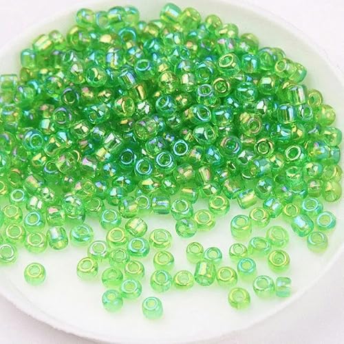 Glasreisperlen in verschiedenen Größen, 1,5–4,0 mm, transparente Farbe, Streuperlen, DIY-Perlenquasten-Zubehör, grasgrün AB-016, 2 mm, 32.000 Stück von ZFISH