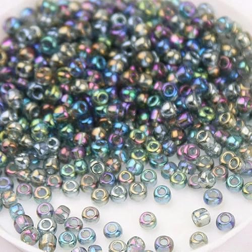 Glasreisperlen in verschiedenen Größen, 1,5–4,0 mm, transparente Farbe, Streuperlen, DIY-Perlenquasten-Zubehör, grau AB-019, 2 mm, 32.000 Stück von ZFISH